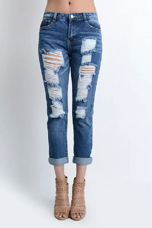 Destroyed Low-Rise Boyfriend Jeans