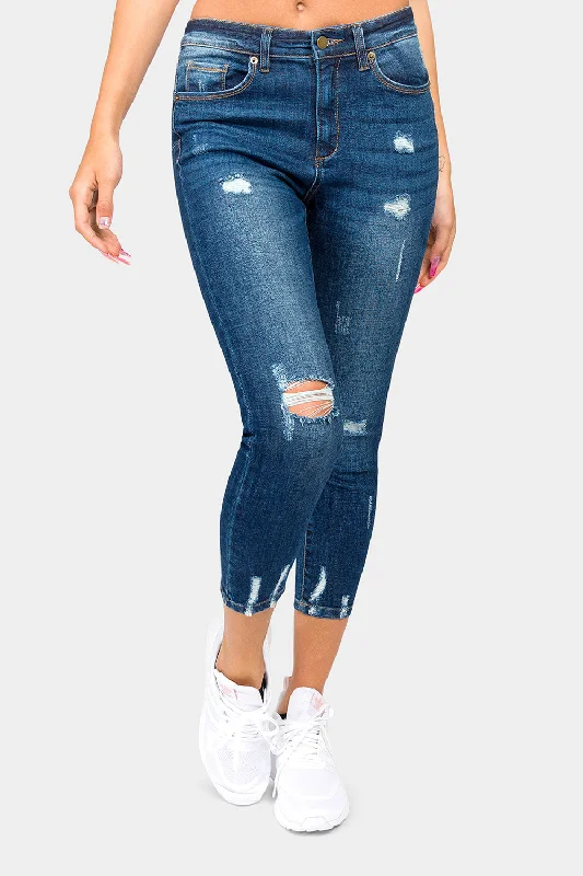 High Rise Destroyed Faded Skinny Jeans