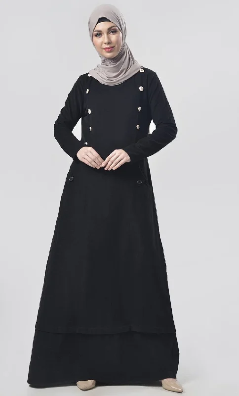 Black Embeded Buttons Abaya