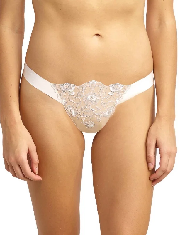 Crown Embroidered Thong Panty In Ivory