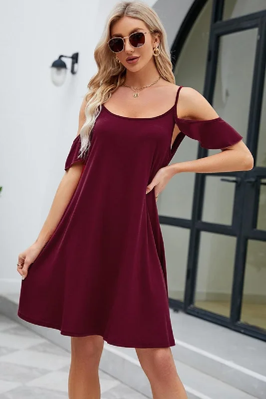 OFF SHOULDER SPAGHTTI STRAP LOOSE DRESS