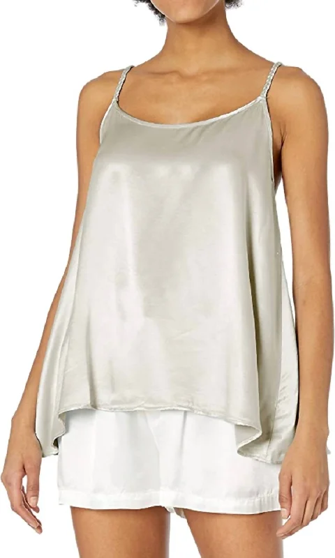 Daisy Satin Tank With Braided Straps & Elastic Back In Egg Nog