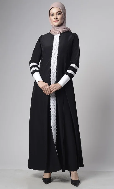 Front Delicate Lace Adorned Abaya