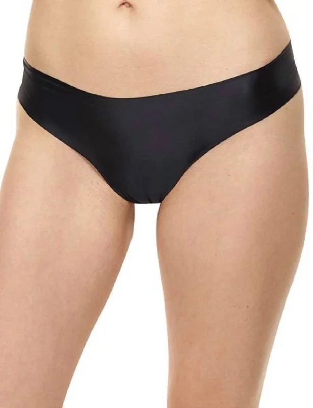 Luxe Satin Thong Panty In Black