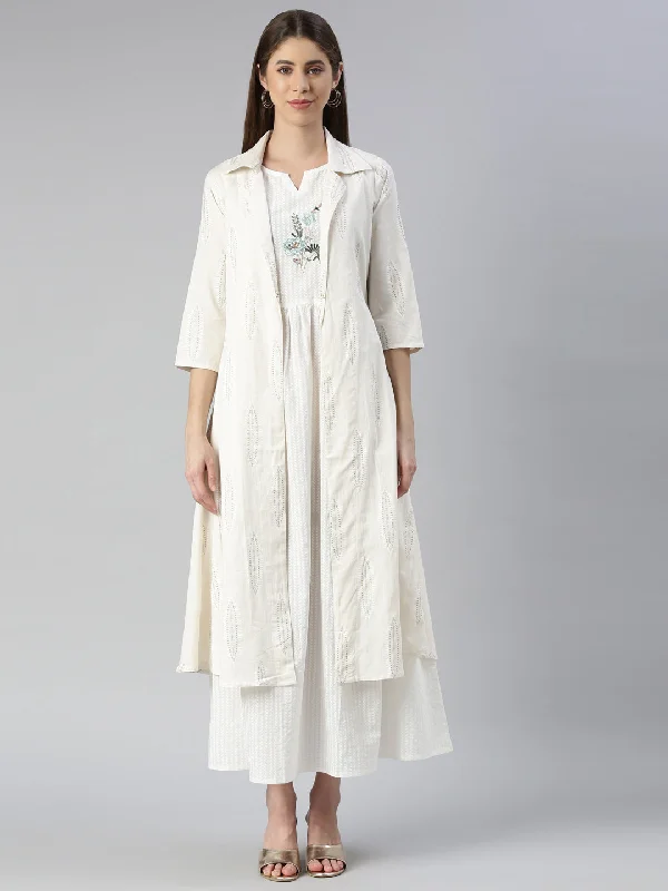 Neeru's Cream Maxi Casual Solid Dresses