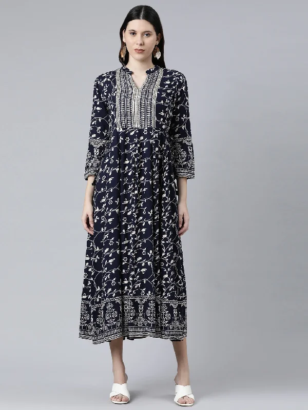 Neeru's Navy Blue Color Rayon Fabric Dress