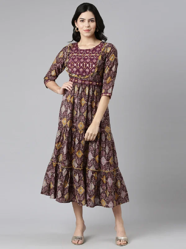 Neeru's Purple Pleated Anarkali Printed Kurtas