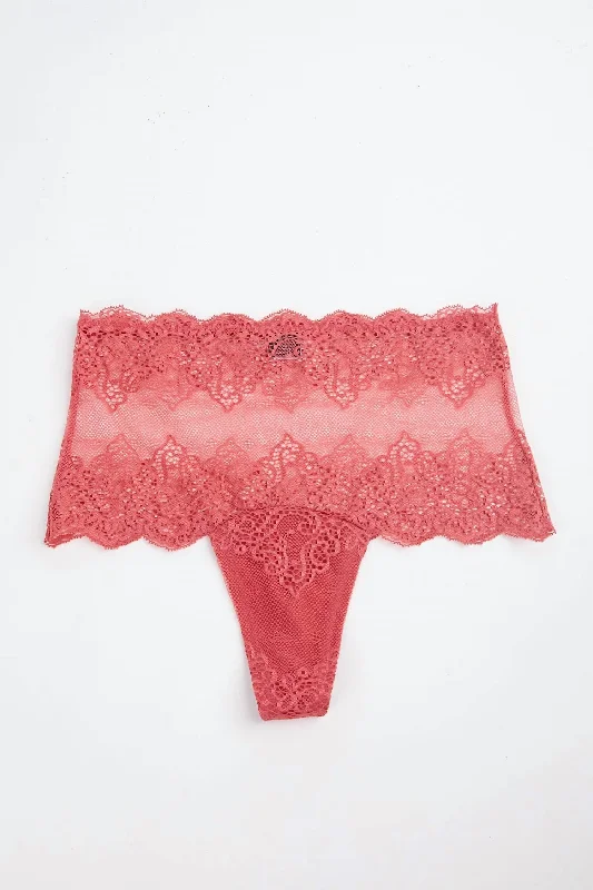 So Fine Lace High Cut Thong In Guava