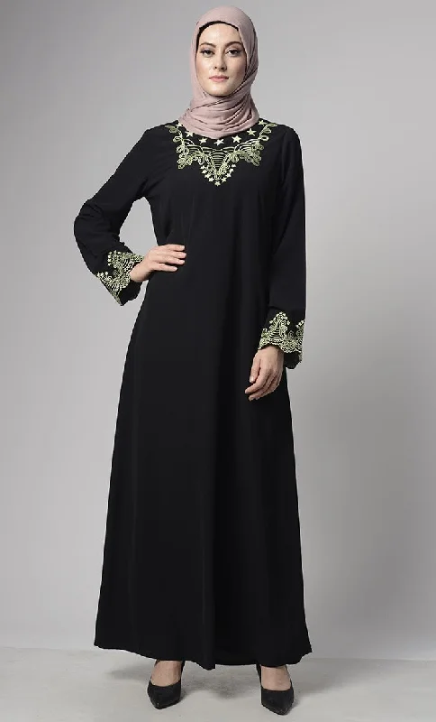 Soft Nida Regular Wear Abaya With Contrast Embroidery