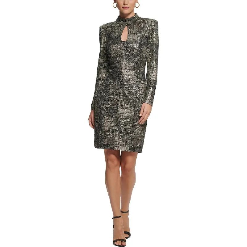 Vince Camuto Womens Metallic Cut-Out Cocktail And Party Dress