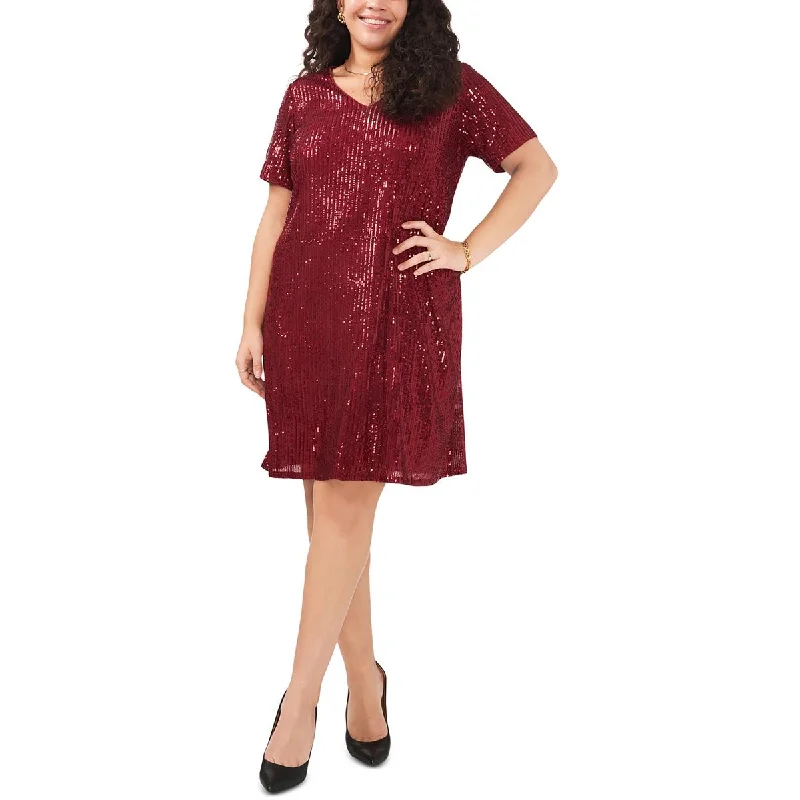 Vince Camuto Womens Plus Sequined V Neck Cocktail and Party Dress