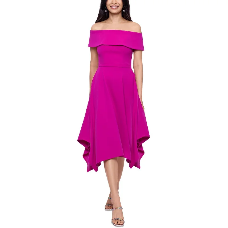 X by Xscape Womens Handkerchief Hem Off-The-Shoulder Cocktail and Party Dress