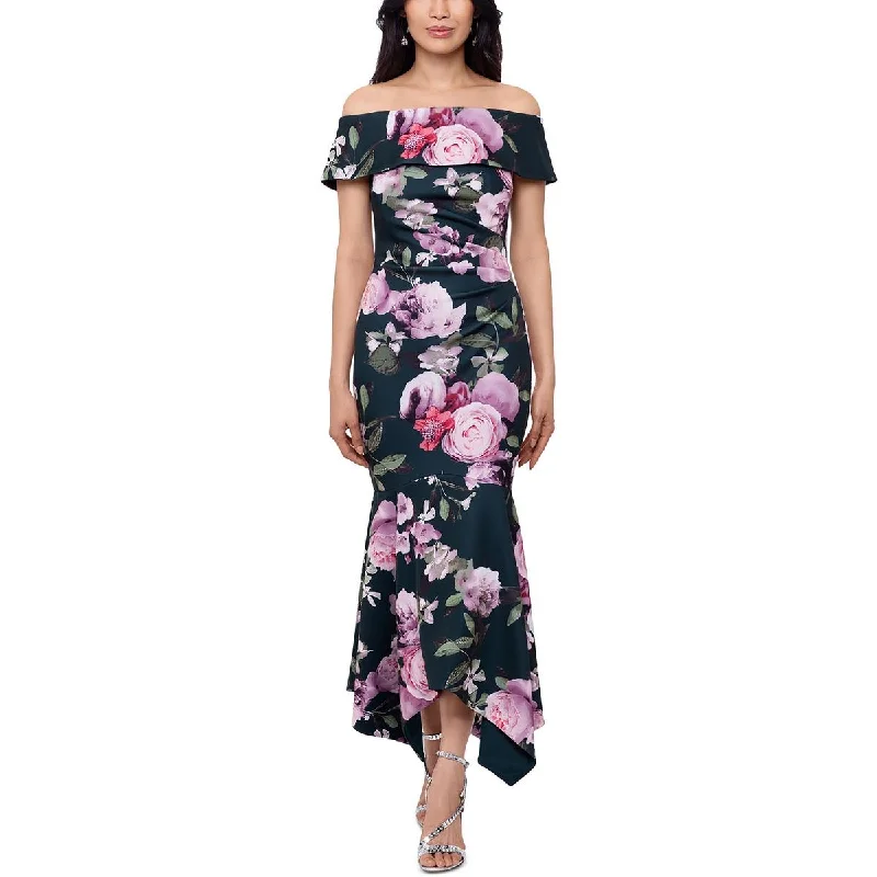 Xscape Womens Floral Print Long Cocktail And Party Dress