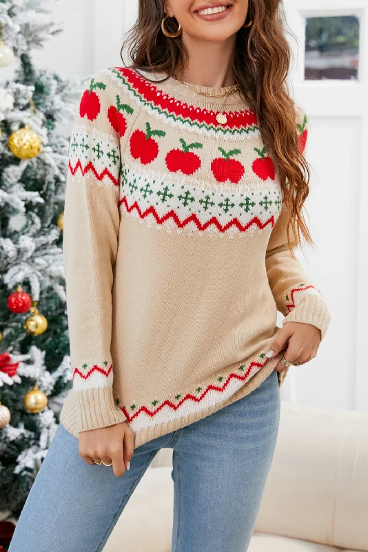 Apricot Apple Printed Pullover Sweater