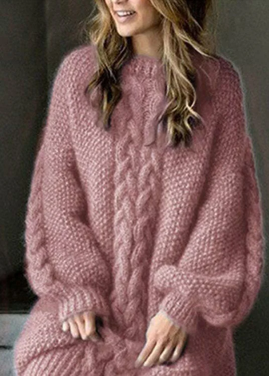 Classy Pink Thick Knit Sweater Dress Winter